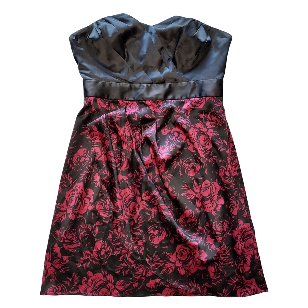 ELLE Y2K Black Purple Rose Strapless Dress Sweetheart Party Cocktail Sz 8 Hoco